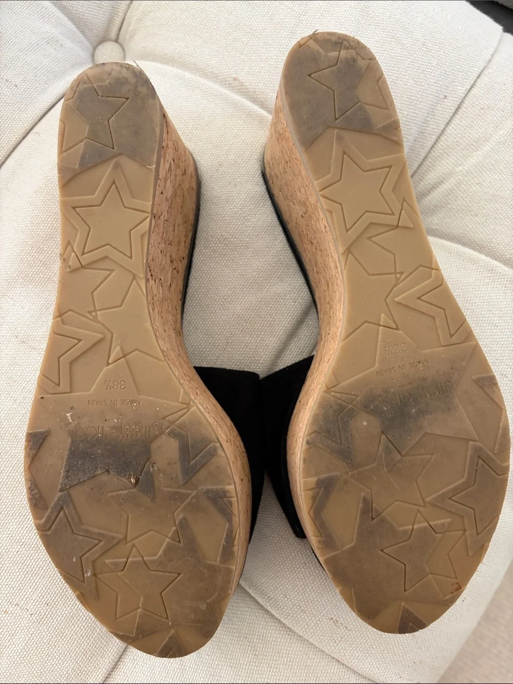 Jimmy Choo Black Suede Cork Wedge Slides